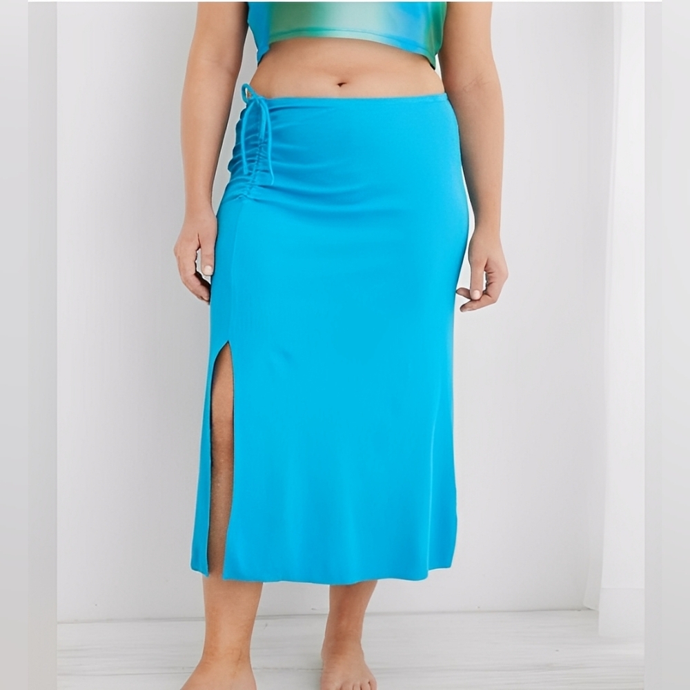 Aerie Ribbed Beachwalk Dress Coastal Beachy Vacation Blue Coquette Sexy Chic XS